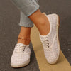 Tweed Lace-Up Round Toe Flat Sneakers – Canvas PU Casual by FitiqueFit