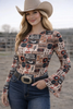 Neon Spur “Howdy Partner” Retro Rodeo Bell Sleeve Mesh Top by Neon Spur