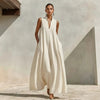 Linen Blend Sleeveless Stand-Collar Maxi Dress – 5 Colors S–3XL by FitiqueFit