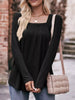 Pleated Square Neck Long Sleeve T-Shirt by Simply Love
