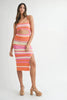Multi Color Striped Front Cutout Knit Midi Dress For Summer – Vibrant Striped Knit Dress, Modern Cutout Midi Dress, Trendy Colorblock Dress, Chic Summer Event Dress by Stevvex