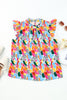 Pink Multicolor Abstract Print High Neck Flutter Sleeves Top