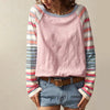 Women's Striped Long Sleeve Top Round Neck Pullover by FitiqueFit