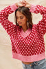 SO ME Color Block Textured Christmas Sweater V Neck Top by FitiqueFit