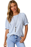 Light Blue Boho Floral Print Smocked Puff Sleeve Blouse