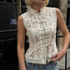Lace Crochet Stand Collar Slim-Fit Sleeveless Top – 3 Colors, S–L by FitiqueFit