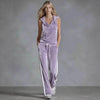 Women's Velvet Wide-Leg Pants & Sleeveless Top Set by FitiqueFit