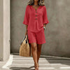 Women's Buttoned V-Neck Ruffle-Trim Top & Shorts Two-Piece Set by FitiqueFit