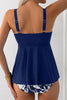 Navy Blue Spaghetti Straps Contrasted Ricrac Trim Flared Tankini 2pcs Swimsuit by Wild and Free Boutique