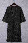 Apricot Sequin 3/4 Sleeve Open Front Duster Kimono