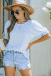 Light Blue Boho Floral Print Smocked Puff Sleeve Blouse