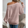 Off-Shoulder Batwing Sweater – Loose Knit Pull-Over for Fall by FitiqueFit