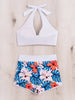 Bikini Floral Halter Neck 2 Piece Swimsuit for Women – Elegant Backless Bikini Set with Tie-Neck Bow and High Waist Shorts Bottoms – Stretchy and Comfortable Summer Swimwear for Beach Pool and Vacation by Stevvex