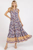 Floral Ruffled Notched Cap Sleeve Maxi Summer Dress For Women – Bohemian Chic Dress with Floral Print and Ruffled Details by Stevvex