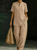 Three-Quarter Sleeve Shirt & Wide-Leg Pants Two-Piece Set – Solid Color Casual by FitiqueFit