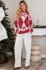 Red Bow Print 2-tone Rhombus Knit Loose Sweater by Wild and Free Boutique