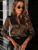 Women's Drapey Satin Lapel Shirt Long Sleeve by FitiqueFit