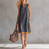 Women's Sleeveless V-Neck Button-Front Pocketed A-Line Midi Dress by FitiqueFit
