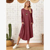 Women's Cotton Maxi Dress – Solid Color Long Sleeve A-Line with Pockets by FitiqueFit