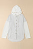 Black Button Up Contrast Knitted Sleeves Hooded Jacket