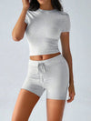 Round Neck Short Sleeve Top and Shorts Set