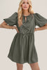 Elegant Ruched Puff Sleeve Mini Dress Vintage Bow Detail Cute Short Dress for Women by Stevvex