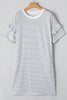 White Striped Round Neck Short Sleeve Mini Dress Casual & Playful Everyday Look Dress by Stevvex
