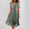 Floral Print A-Line Dress – V-Neck Short Sleeve Midi Dress by FitiqueFit