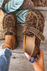Coffee Faux Suede PU Leather Patchwork Retro Buckle Slip On Shoes by Wild and Free Boutique