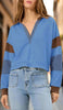 Color‑Block Cropped Polo V‑Neck Sweatshirt by FitiqueFit