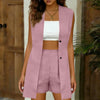 Women's V-Neck Sleeveless Vest Jacket & Shorts Set – Elegant Commuter Style by FitiqueFit