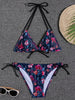 Sunset Bloom 2-Piece Triangle Bikini Set for Women – Vibrant Random Floral Print Halter Neck Swimsuit with Tie-Back Tie-Side Bottoms & High Cut Legs – Women's High-Stretch Swimwear for Summer Beach Escapes by Stevvex