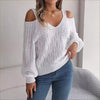 Fried-Dough Twist Off-Shoulder Lantern Sleeve Sweater by FitiqueFit