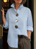 Stand-Up Collar Metal Button Long Sleeve Shirt – Women’s Loose Fit by FitiqueFit