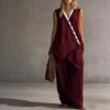 Women's Boho V-Neck Button Vest & Wide-Leg Pants Set by FitiqueFit