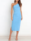 One-shoulder Vest Pleated Dress Women
