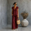 Women's V-Neck Ruffled Hem Top & Wide-Leg Pants Two-Piece Set by FitiqueFit