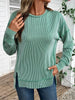 Side Slit Round Neck Sweatshirt by Wild and Free Boutique