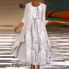 Autumn And Winter White Elegant Long Printed Chiffon Cardigan Mid Waist Dress