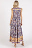 Floral Ruffled Notched Cap Sleeve Maxi Summer Dress For Women – Bohemian Chic Dress with Floral Print and Ruffled Details by Stevvex