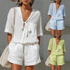 Women's Lace-Up Short-Sleeve Shirt & Loose Shorts Set – Casual Summer Co-Ord by FitiqueFit