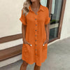 Women's Casual Loose Short-Sleeve Midi Shirt Dress – Button-Down by FitiqueFit