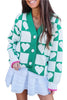 Sea Green Plaid Heart Knit V Neck Button Down Sweater Cardigan by Wild and Free Boutique