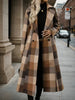Women’s Lapel Woolen Double-Breasted Coat – Lace-Up Long Windbreaker by FitiqueFit
