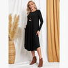 Women's Cotton Maxi Dress – Solid Color Long Sleeve A-Line with Pockets by FitiqueFit