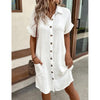 Women's Cotton Linen Shirt Dress – V-Neck Button-Front A-Line Dress by FitiqueFit