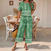 Women's Ethnic Print Contrast Two-Piece Set – Top & Straight-Leg Pants by FitiqueFit