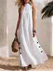Cotton Linen Sleeveless Midi Dress – Side Slits & Loose Fit by FitiqueFit
