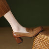 Women's Sheepskin Square Toe Chunky Heel Pumps – Retro High Heel Dress Shoes by FitiqueFit