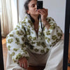Winter Flowers Lambskin Sweatshirt Women | Cozy Zip-Up Pocket Pullover by FitiqueFit